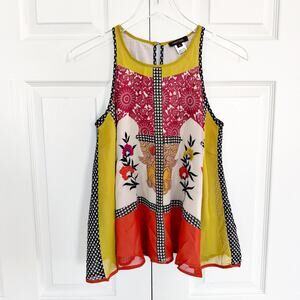 Vineet Bahl Anthropologie Jardin Printed Embroidered Swing Tank